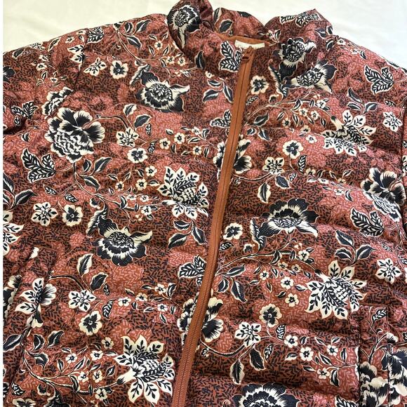 Garnet Hill Womens Large Floral Quilted Down Zip Jacket Feather Down Winter Coat - Picture 3 of 9
